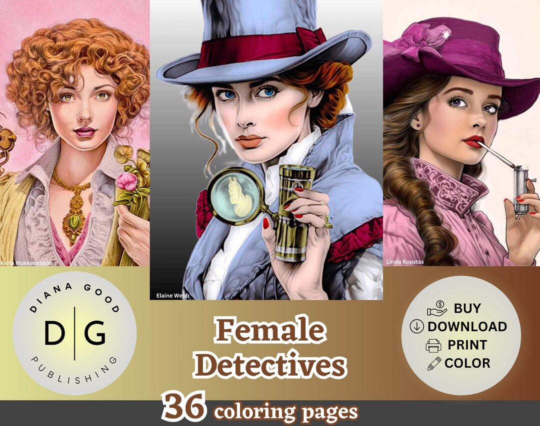 36 Female Detectives Coloring Pages for Adults Grayscale - Etsy