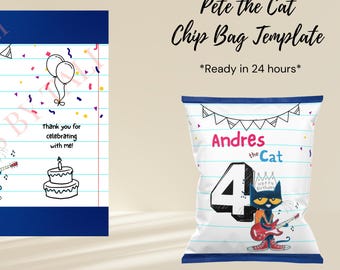 Pete the Cat Blue Cat Birthday Chip Bag Template