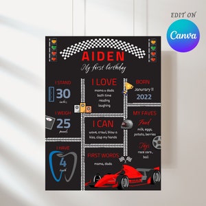 1ST BIRTHDAY MILESTONE POSTER formula 1 birthday party decor racing theme milestone poster first year poster car theme milestone poster f1