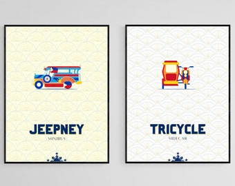 FILIPIŃSKA SZTUKA Jeepney Tricycle Filipińska sztuka ścienna Filipiny Sztuka Filipiny Plakat Filipiny Wydruk Prezent Parapetówka