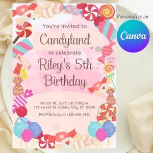Invitation candyland birthday party candyland decor party invititation candyland card candy party editable birthday invitation candy decor