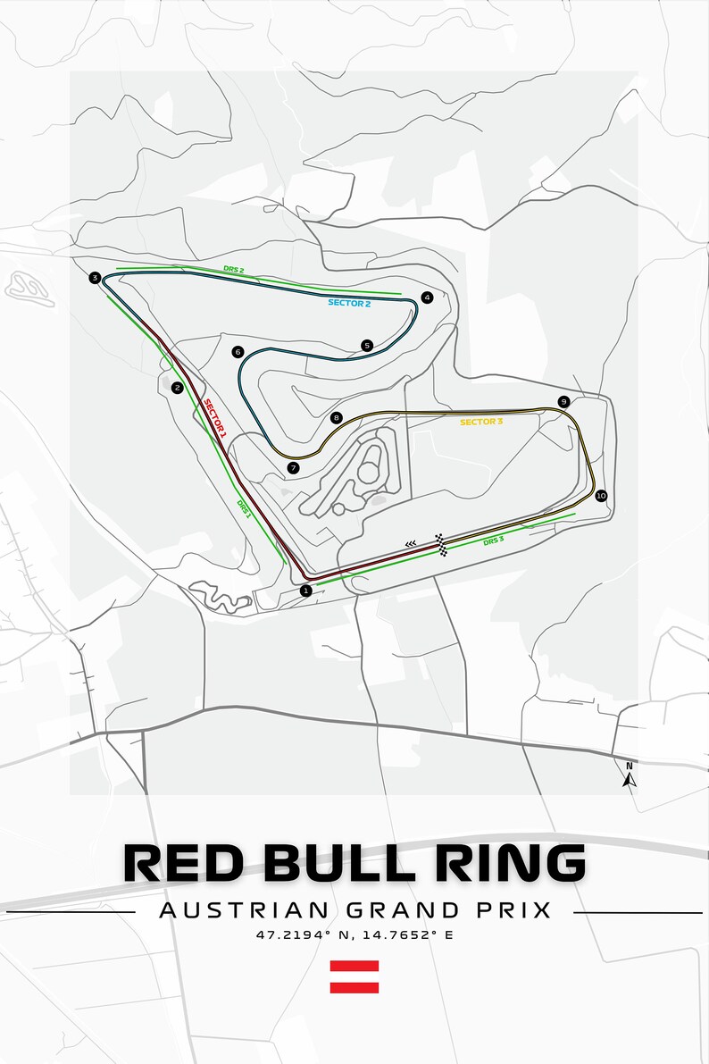 FORMULA 1 Red Bull Ring POSTER F1 Poster F1 Track Poster Red Etsy