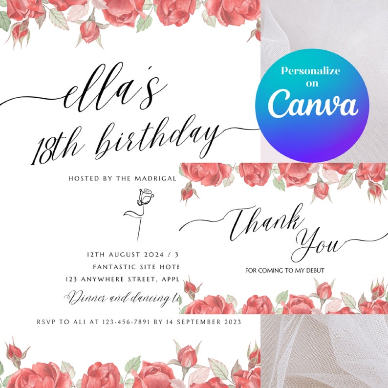 Debut Invitation Filipino 18th Birthday Roses Theme Birthday Etsy