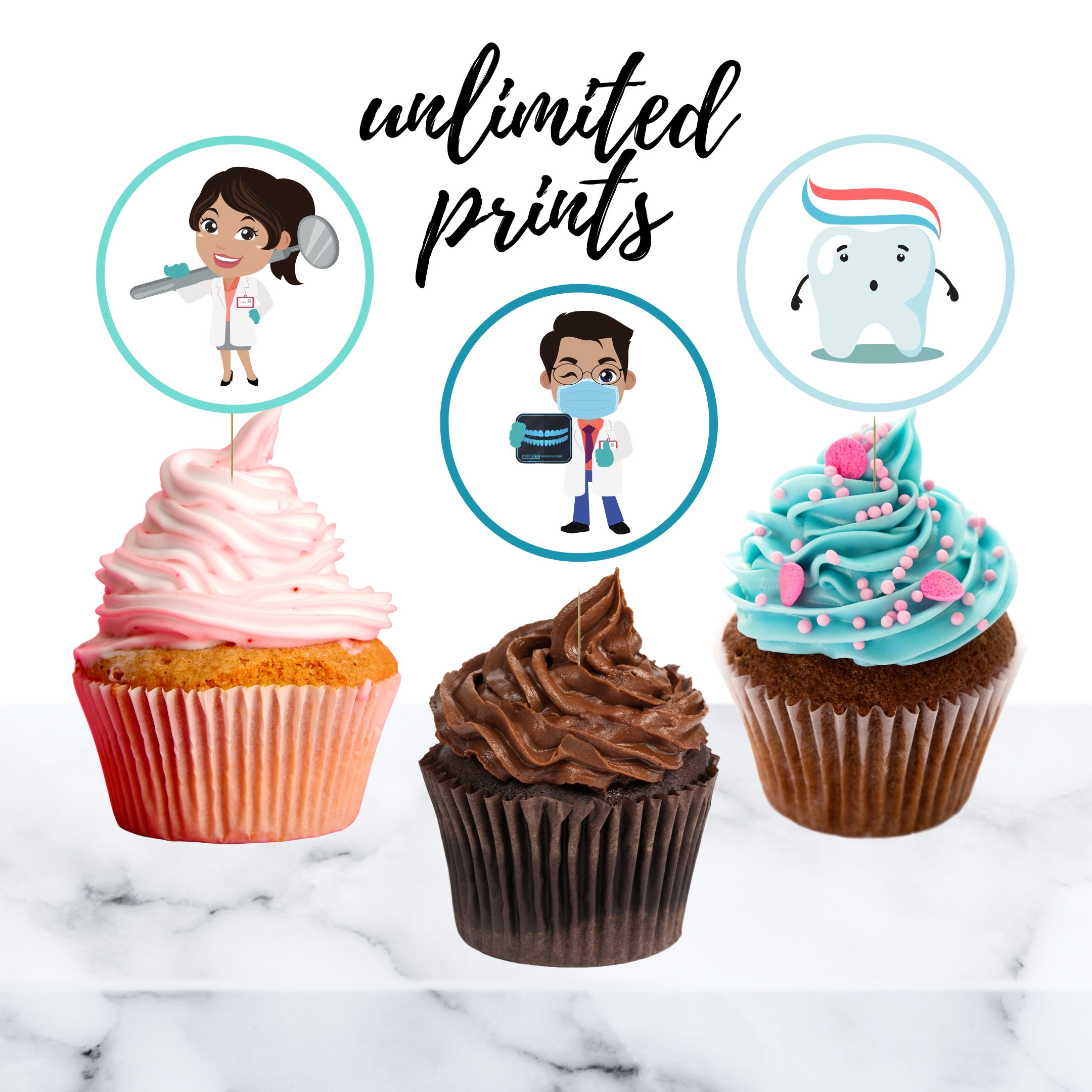 DENTIST CUPCAKE TOPPERS Dentist Party Decor Dentist Grad Etsy