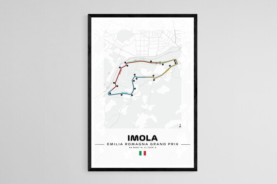 Imola Grand Prix Circuit Print, Affiche de piste de Formule 1, Art mural de bureau, Cadeaux pour lui, Cadre de carte de course F1, Affiche F1, Fan art de course automobile