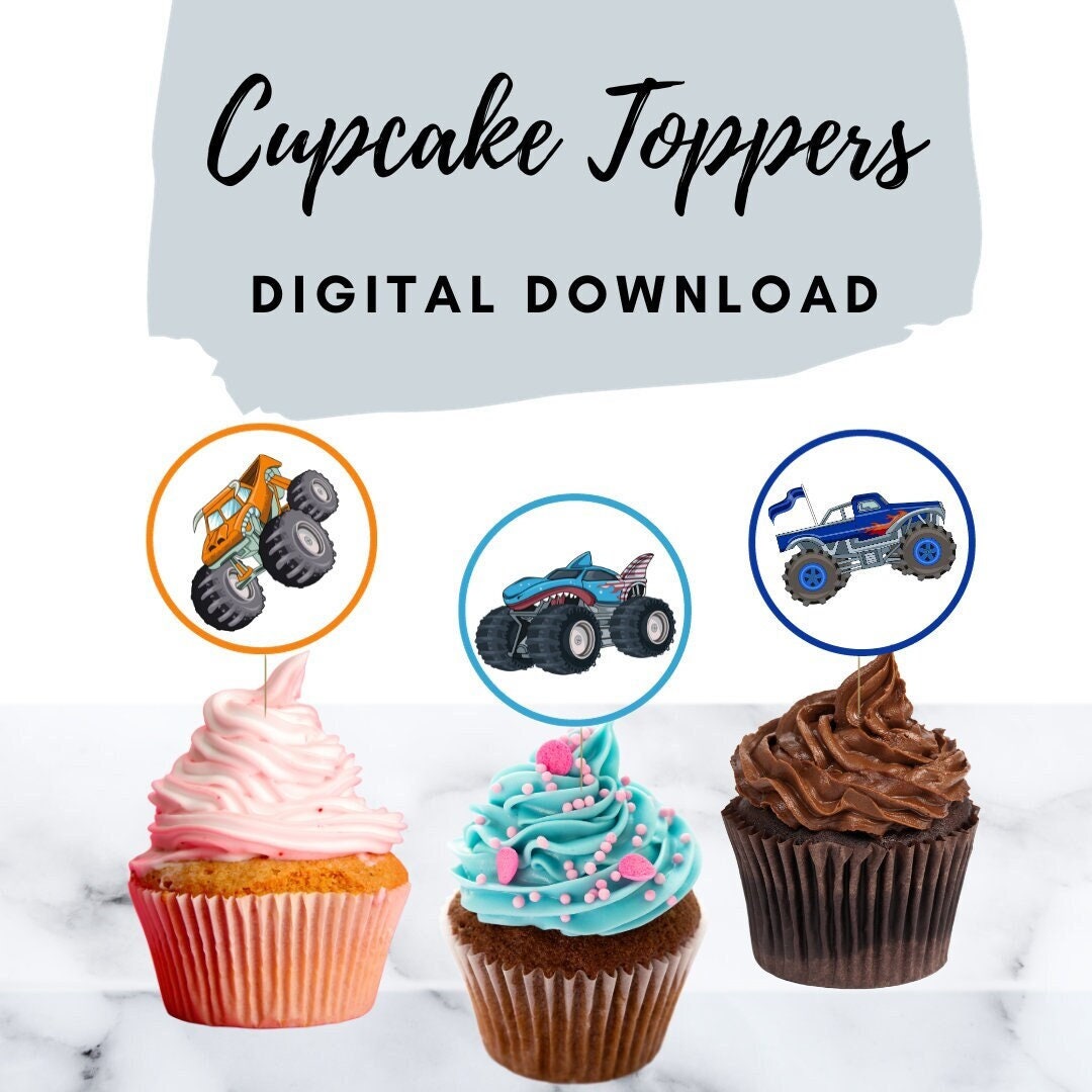 Monster Trucks Cupcake Toppers Birthday Party Monster Truck Theme - Etsy
