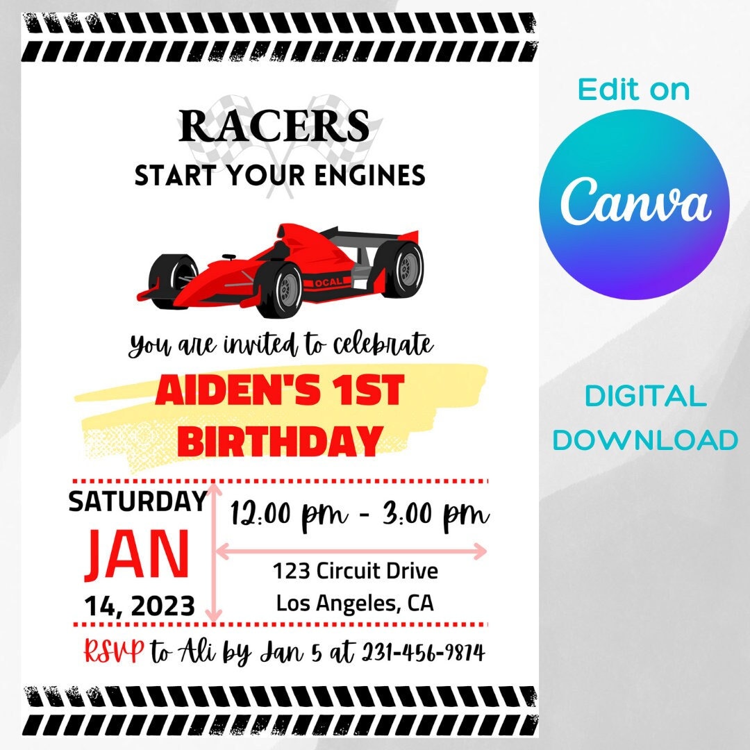 Birthday invitation formula 1 party card decor F1 party birthday celebration editable formula 1 invitation f1 birthday party F1 racing card