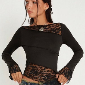 Lace Patchwork Long Sleeve Y2K Top