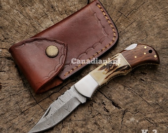 Damascus Pocket Knife Custom Folding Knife wedding gift  Anniversary Gift for Husband  Gift For him Birthday Gift for Dad