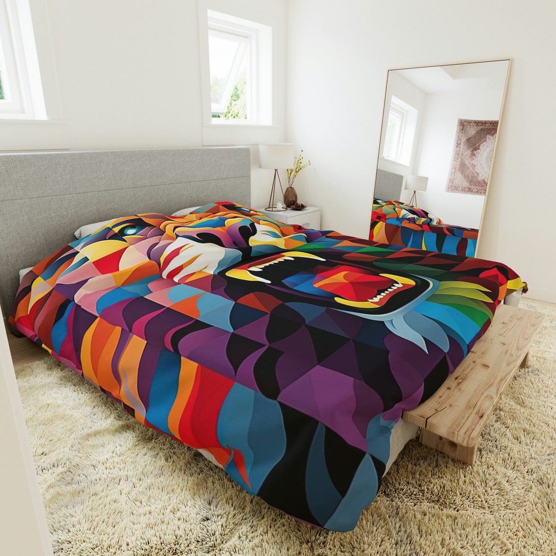 Roaring Lion Colorful Duvet Cover, Lion King Duvet Cover, Animal Print