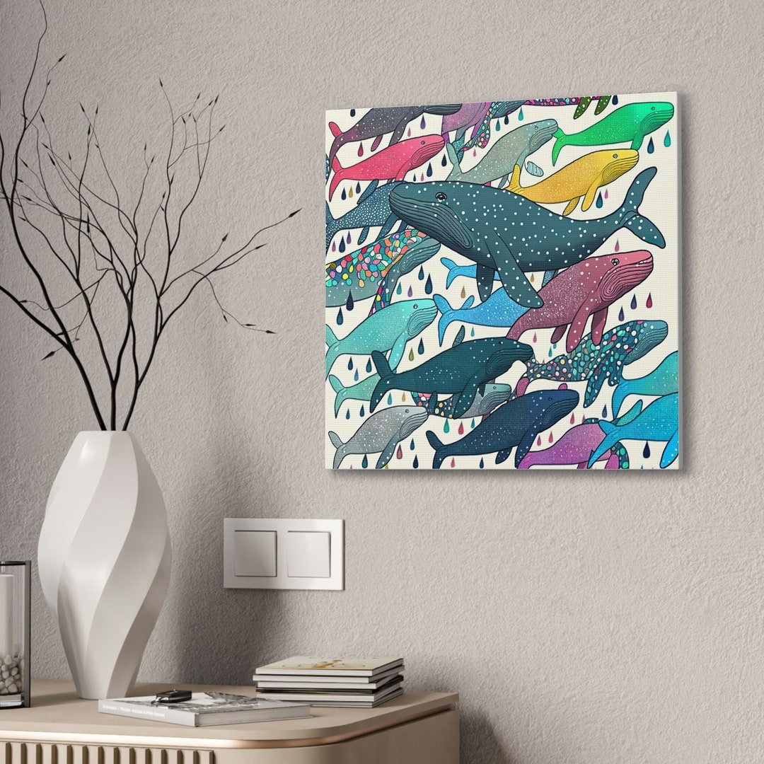 Humpback Whales Canvas Wall Art, Nature Decor Whales Wall Art