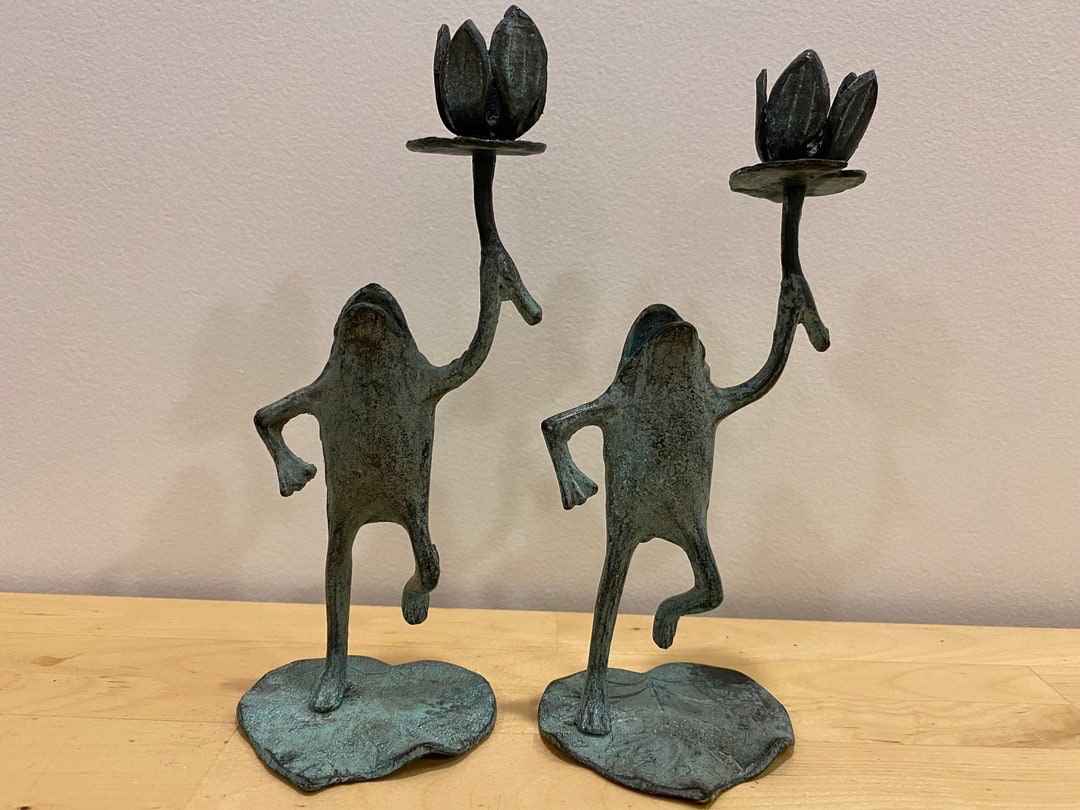 Vintage Dancing Frogs Metal Candle Sticks Holders Set of 2 Etsy