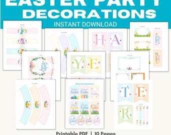 Easter Party Decorations Kit: Printable Banner, Tags, and More (PDF)