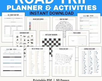 Planner e attività per viaggi su strada, 50 pagine stampabili (PDF)
