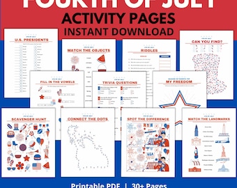 4th of July Activity Pages, Patriotic Games (Printable PDF)