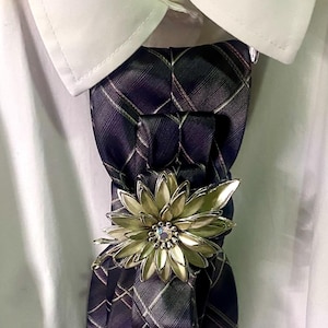 Purple Statement necktie necklace | Bold Necktie with Floral Brooch | Handmade necklace | Refashioned Fashion | Handmade Gift for Her