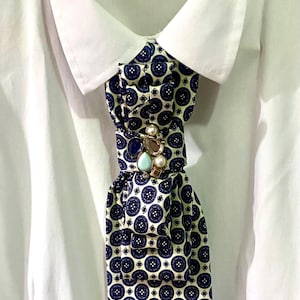 Modern Necktie Necklace | Light Blue Black White Accessory | Handmade Statement Jewelry | Trendy Detachable Collar | Gift for Her