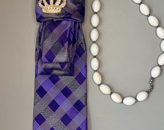 Purple handmade statement necktie necklace