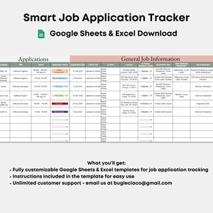 Job Tracker Google Sheets and Excel Space for 3 Interviews