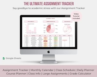 Seguimiento de tareas / Planificador de estudiantes / Hoja de cálculo de Google Sheets / Calendario / Planificador de cursos académicos / Calculadora de calificaciones y GPA / Plan de estudios