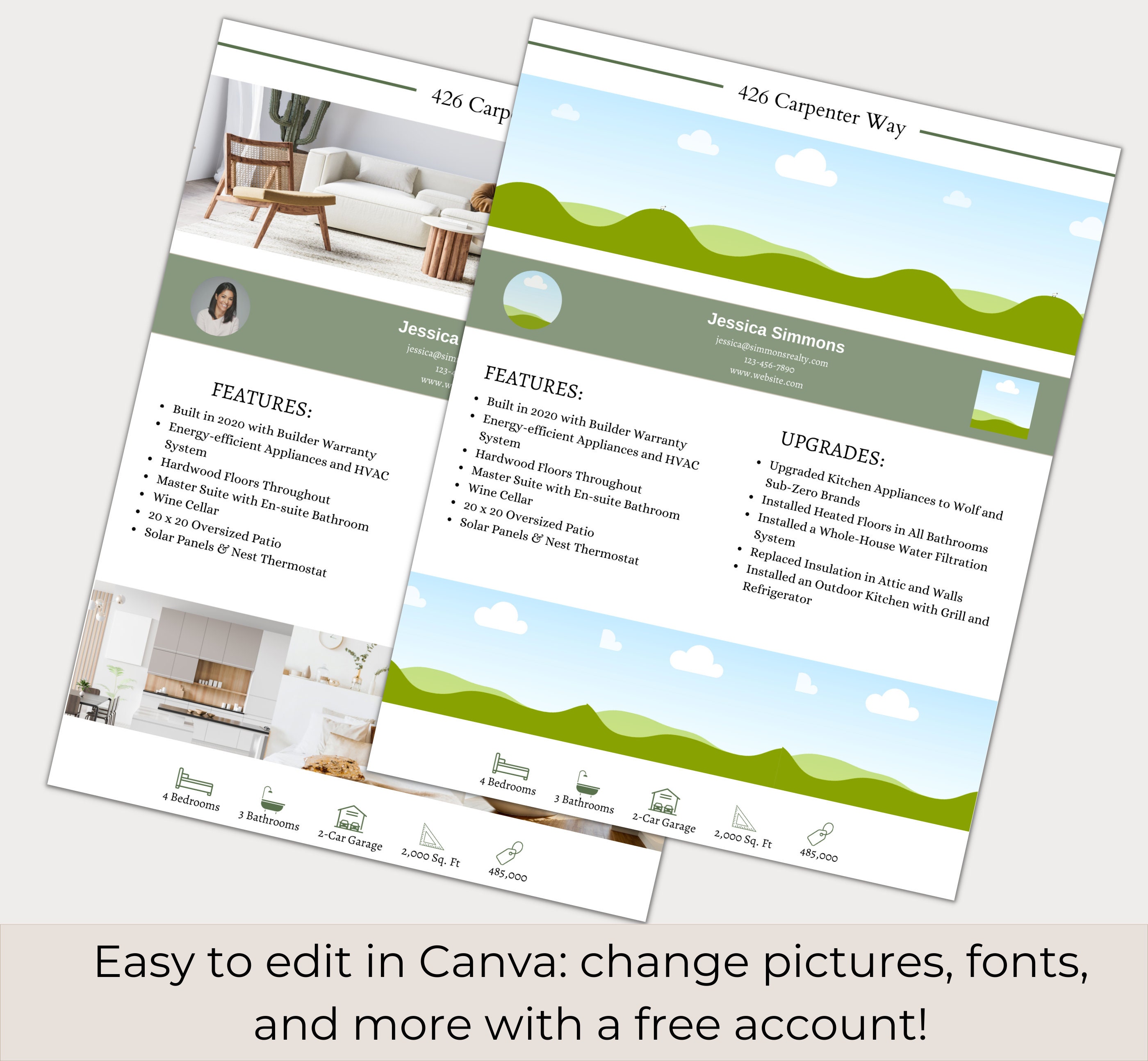 Modern Home Feature Sheet Template | Canva Editable Template | Real ...