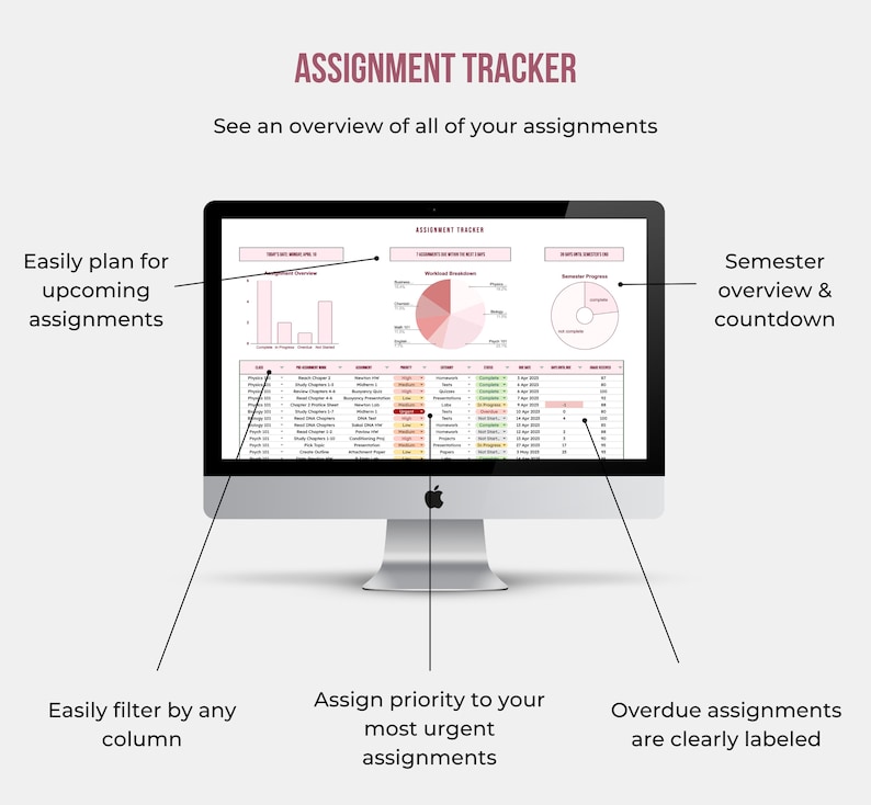 Assignment Tracker | Student Planner | Google Sheets Spreadsheet ...