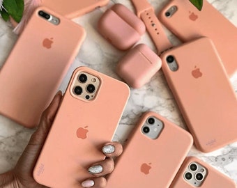 Peach Logo Silicone Phone Case iPhone 15 14 13 12 11 X 8 SE Pro Max Plus Mini Cover Rubber Solid Plain Simple Light Pale Pastel Pink Orange