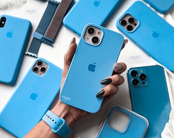 Coque de portable en silicone avec logo bleu ciel pour iPhone 15 14 13 12 11 X 8 SE Pro Max Plus, mini coque en caoutchouc, unie, simple, clair turquoise