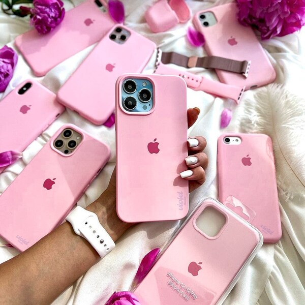 Candyfloss Pink Logo Silicone Phone Case iPhone  15 14 13 12 11 X 8 Plus Mini Pro Max Cover Rubber Solid Plain Simple Pastel Light Pale Baby