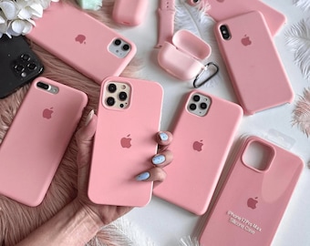 Coque de portable en silicone avec logo rose fleur pour iPhone 15 14 13 12 11 X 8 SE Mini Plus Pro Max, uni, simple, pastel clair, pâle, bébé