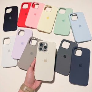 Einfarbige Silikon-Handyhülle für iPhone 14, 13, 12, 11 Pro Max, Gummi, schlichtes Pastell, blass, hell, kräftig, weich, Mint, Salbei, Kohle, dunkles Licht Bild 5