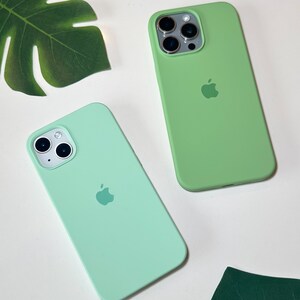 Coque en silicone couleur unie pour iPhone 14 13 12 11 Pro Max, caoutchouc, simple, pastel clair, vif, doux, menthe sauge, anthracite foncé image 8