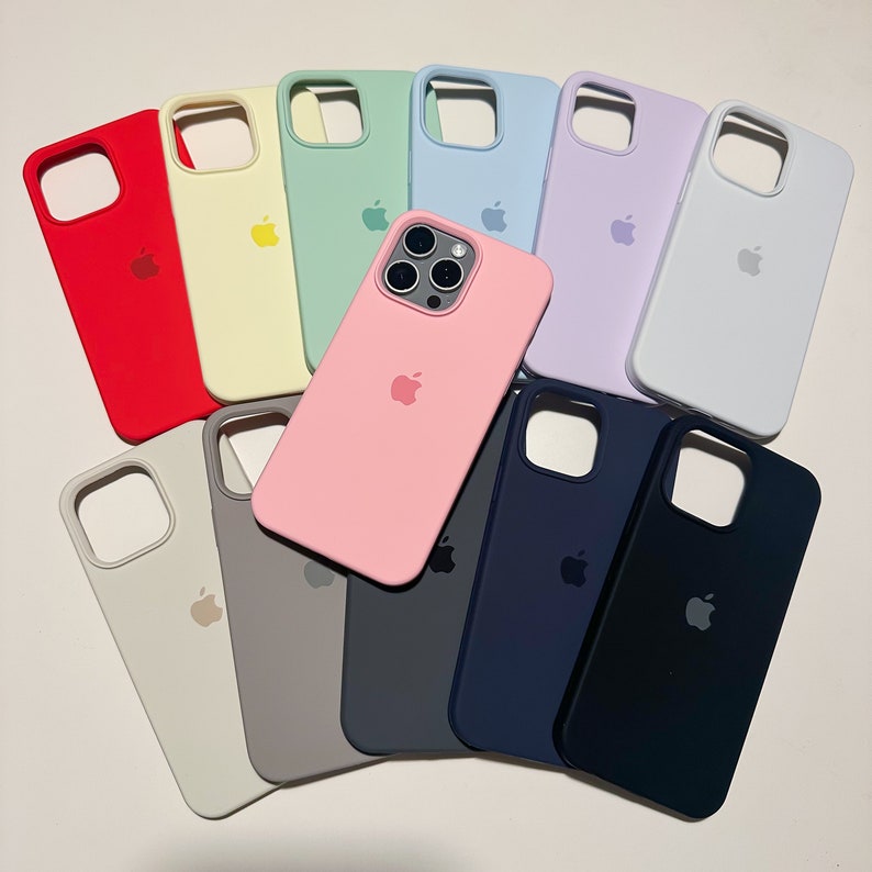 Einfarbige Silikon-Handyhülle für iPhone 14, 13, 12, 11 Pro Max, Gummi, schlichtes Pastell, blass, hell, kräftig, weich, Mint, Salbei, Kohle, dunkles Licht Bild 4
