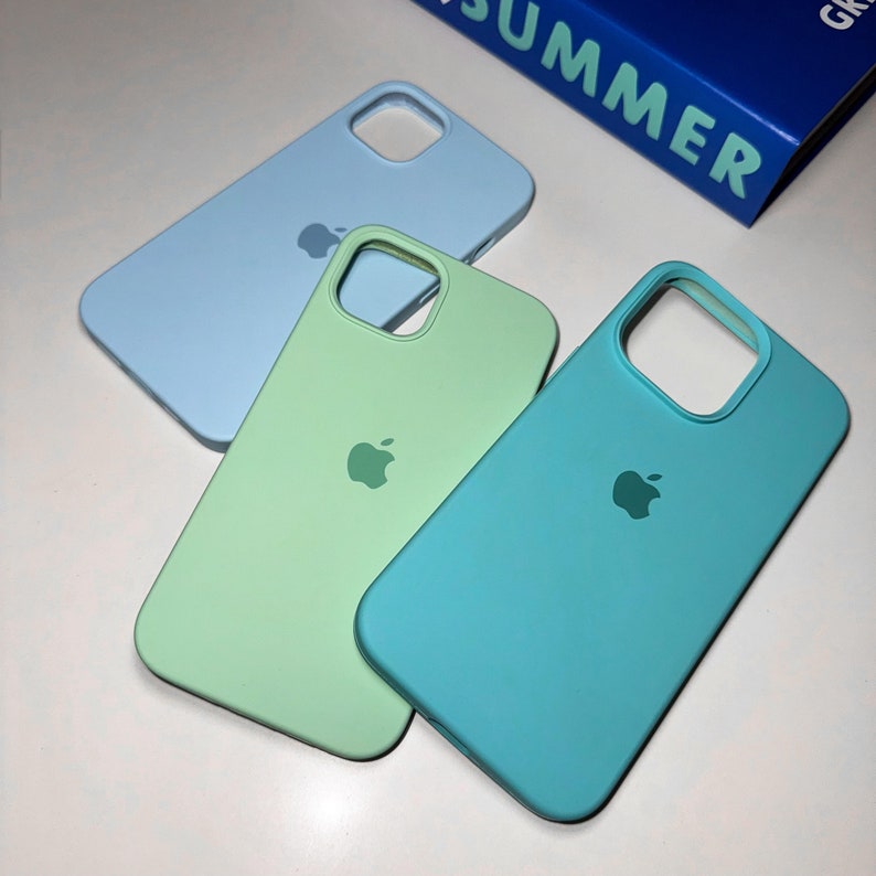 Einfarbige Silikon-Handyhülle für iPhone 14, 13, 12, 11 Pro Max, Gummi, schlichtes Pastell, blass, hell, kräftig, weich, Mint, Salbei, Kohle, dunkles Licht Bild 6