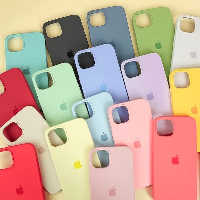 Einfarbige Silikon-Handyhülle für iPhone 14, 13, 12, 11 Pro Max, Gummi, schlichtes Pastell, blass, hell, kräftig, weich, Mint, Salbei, Kohle, dunkles Licht Bild 1