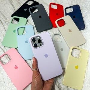 Silicone Plain Colour Phone Case iPhone 14 13 12 11 Pro Max Cover Rubber Simple Pastel Pale Bright Bold Soft Mint Sage Charcoal Dark Light image 2