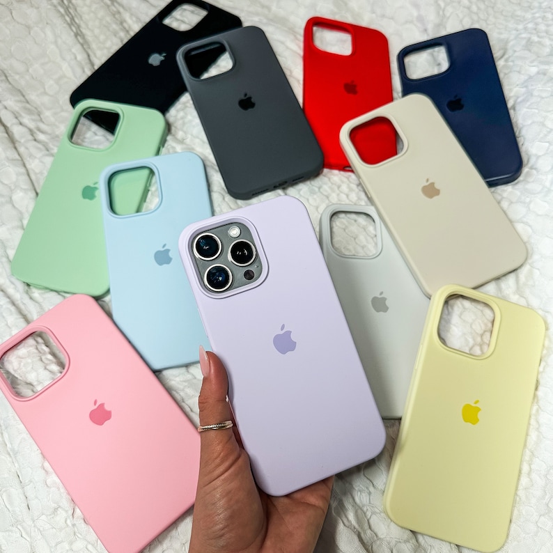 Einfarbige Silikon-Handyhülle für iPhone 14, 13, 12, 11 Pro Max, Gummi, schlichtes Pastell, blass, hell, kräftig, weich, Mint, Salbei, Kohle, dunkles Licht Bild 2