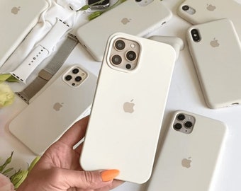 Étui en silicone avec logo beige avoine pour iPhone 15 14 13 12 11 X 8 SE Plus Mini Pro Max, étui en caoutchouc uni, crème pâle, blanc cassé