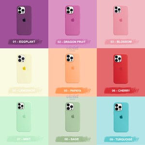 Coque en silicone couleur unie pour iPhone 14 13 12 11 Pro Max, caoutchouc, simple, pastel clair, vif, doux, menthe sauge, anthracite foncé image 9