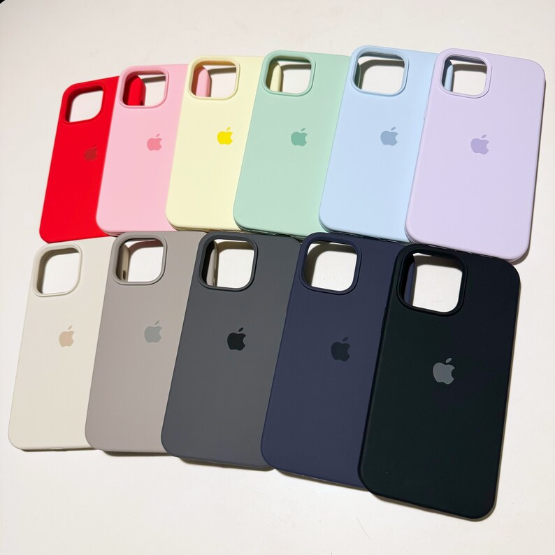 Einfarbige Silikon-Handyhülle für iPhone 14, 13, 12, 11 Pro Max, Gummi, schlichtes Pastell, blass, hell, kräftig, weich, Mint, Salbei, Kohle, dunkles Licht Bild 3