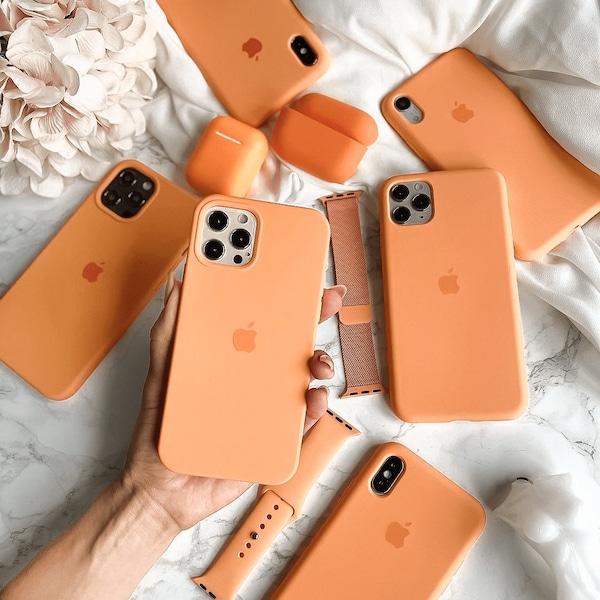 Papaya Orange Logo Silicone Phone Case iPhone  15 14 13 12 11 X XS XR 8 SE Mini Plus Pro Max Cover Rubber Solid Plain Simple Bright Neon