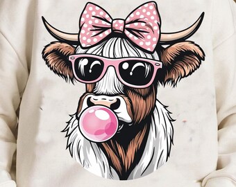 Coquette Highland Cow PNG: Funny Western Sublimation Design (Digital Download)