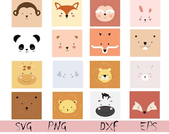 Cute Animal Faces SVG Clipart Bundle (Digital Download)