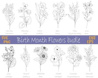 Birth Month Flower SVG Bundle: Floral Botanical Designs (Digital Download)