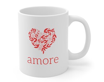 Amore Mug, Love coffee mug, Italian mug, Heart mug, Coffee art mug, Italian saying mug, gift for her, anniversary gift, cute gift