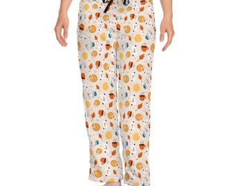 Pantalones de pijama de poliéster para mujer: pijama acogedor con estampado otoñal.