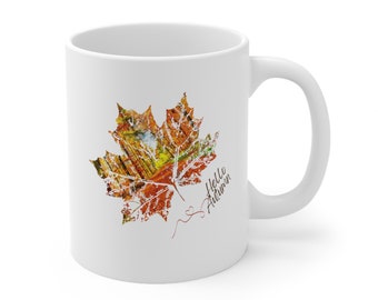 Fall Leaf Coffee Mug, Hello Autumn Thanksgiving Mug