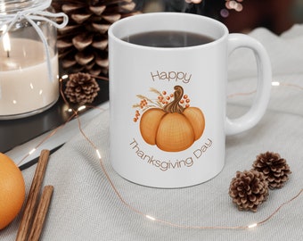 Happy Thanksgiving Pumpkin Coffee Mug, Fall Holiday Mug