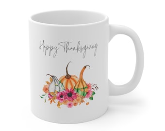 Taza de café de Acción de Gracias, diseño floral otoñal de calabaza, taza de cerámica para las fiestas