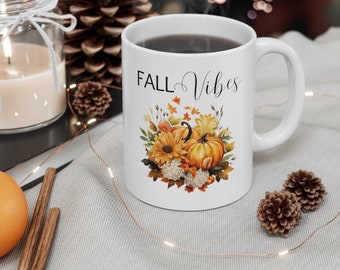 Fall Vibes Pumpkin Coffee Mug, Cozy Autumn Ceramic Mug